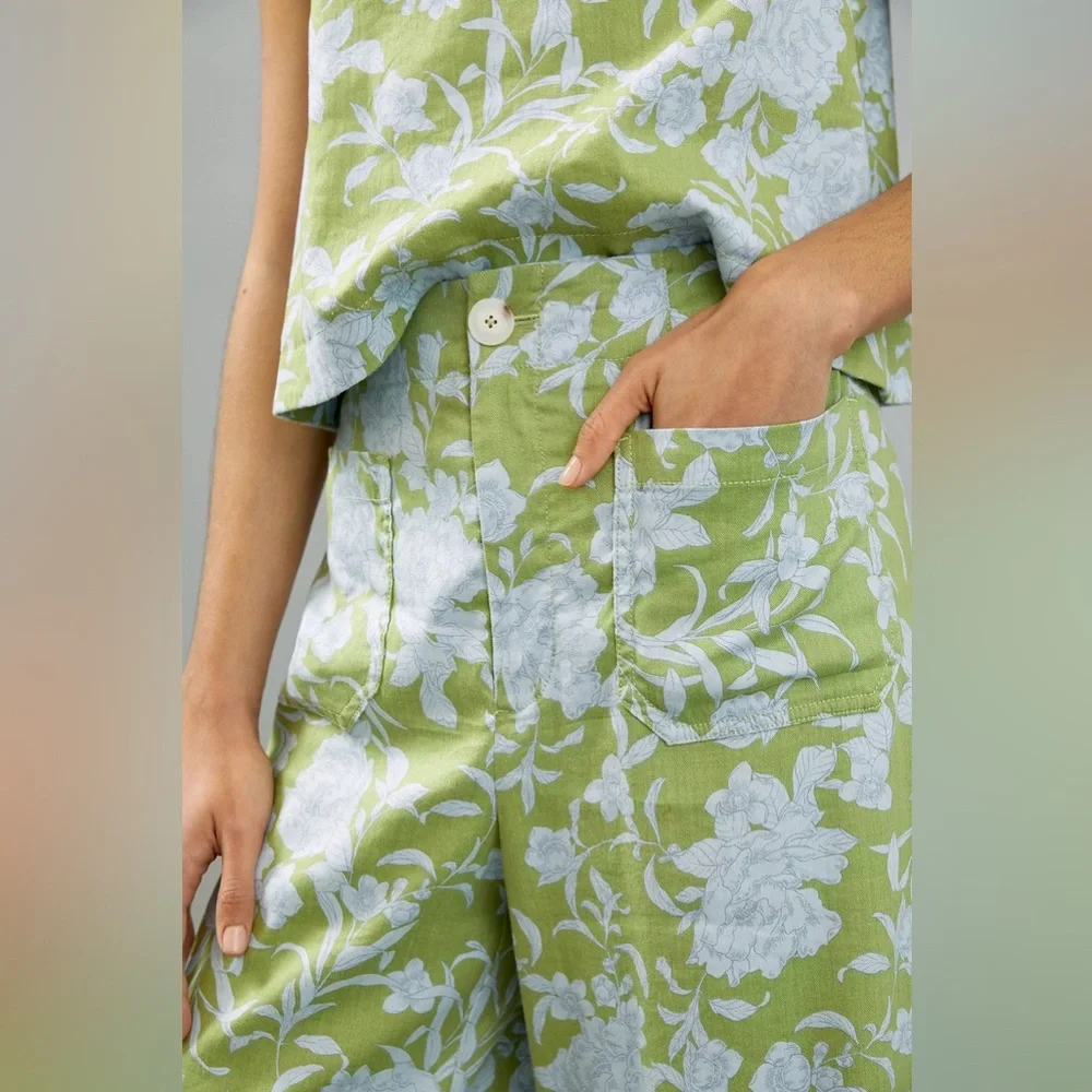 Anthropologie Maeve London Wide Leg Pants in Blue Motif XS - Picture 12 of 13